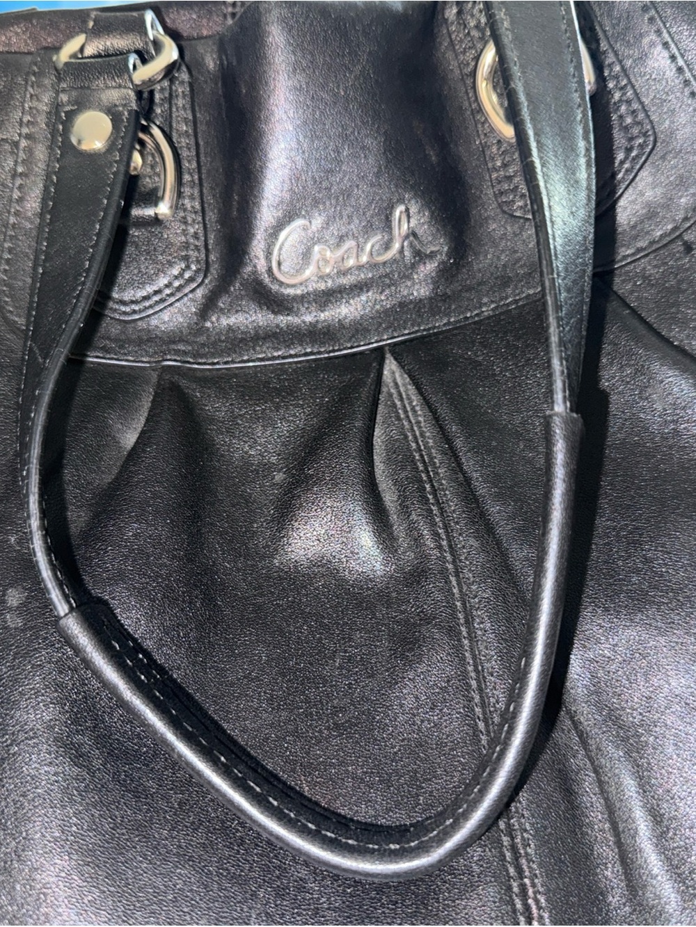 Coach Metallic Black Leather Shoulder Bag with Silver Hardware - Picture 4 of 12